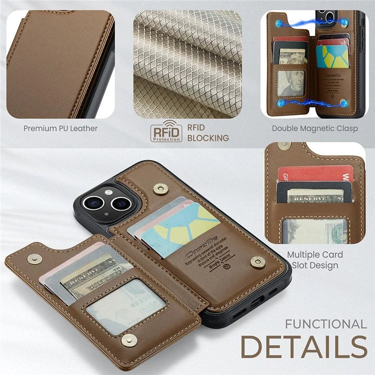 CASEME C22 Series For iPhone 14 Plus Case RFID Blocking PU+TPU Cell Phone Cover