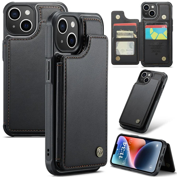 CASEME C22 Series For iPhone 14 Plus Case RFID Blocking PU+TPU Cell Phone Cover