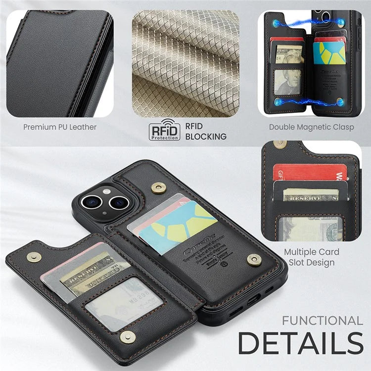 CASEME C22 Series For iPhone 14 Plus Case RFID Blocking PU+TPU Cell Phone Cover