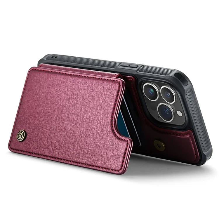 CASEME C22 Series for iPhone 14 Pro Case Card Holder Leather Coated TPU Phone Cover