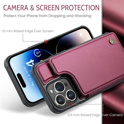 CASEME C22 Series for iPhone 14 Pro Case Card Holder Leather Coated TPU Phone Cover