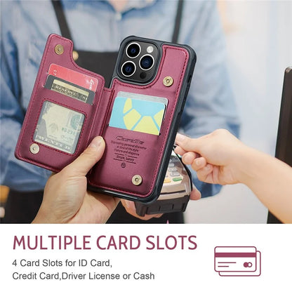 CASEME C22 Series for iPhone 14 Pro Case Card Holder Leather Coated TPU Phone Cover