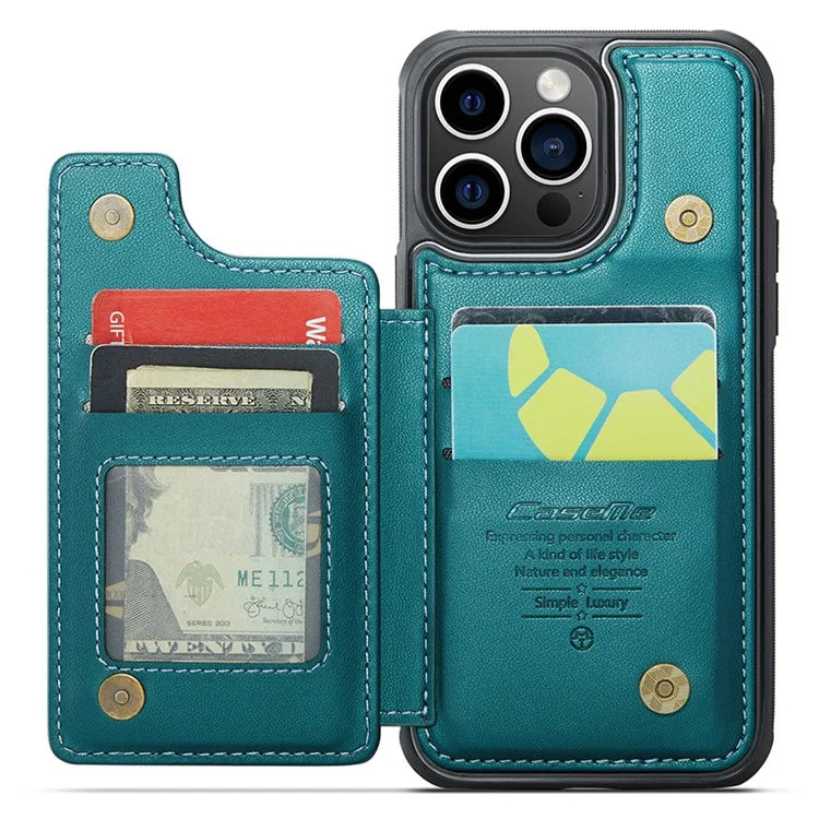CASEME C22 Series for iPhone 14 Pro Case Card Holder Leather Coated TPU Phone Cover