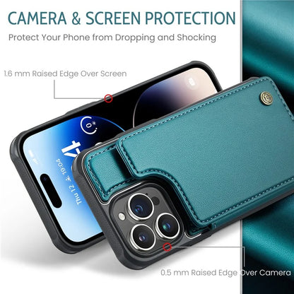 CASEME C22 Series for iPhone 14 Pro Case Card Holder Leather Coated TPU Phone Cover