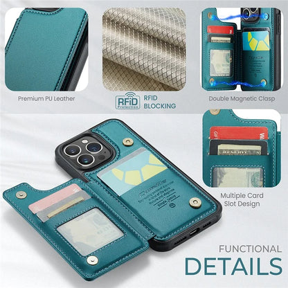 CASEME C22 Series for iPhone 14 Pro Case Card Holder Leather Coated TPU Phone Cover