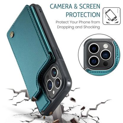 CASEME C22 Series for iPhone 14 Pro Case Card Holder Leather Coated TPU Phone Cover