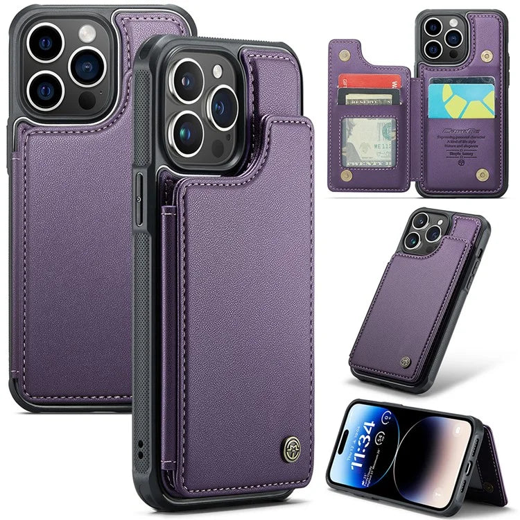 CASEME C22 Series for iPhone 14 Pro Case Card Holder Leather Coated TPU Phone Cover