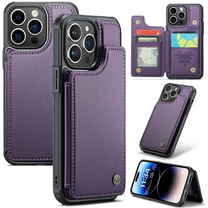 CASEME C22 Series for iPhone 14 Pro Case Card Holder Leather Coated TPU Phone Cover
