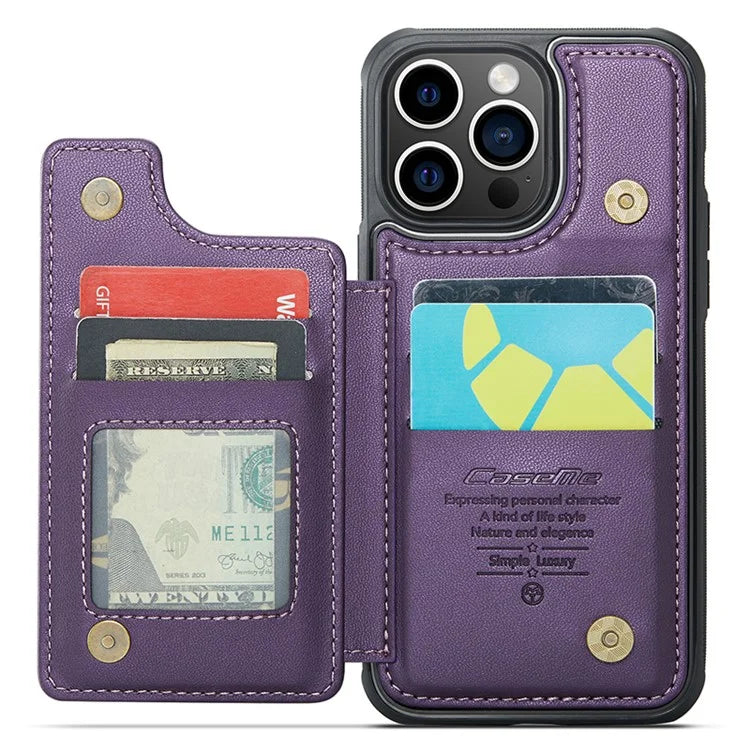 CASEME C22 Series for iPhone 14 Pro Case Card Holder Leather Coated TPU Phone Cover