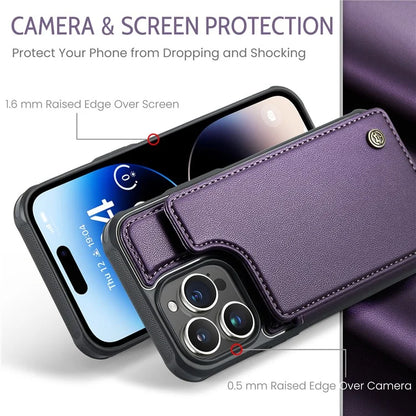CASEME C22 Series for iPhone 14 Pro Case Card Holder Leather Coated TPU Phone Cover