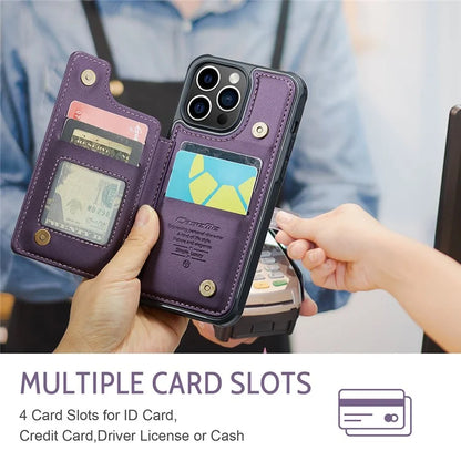 CASEME C22 Series for iPhone 14 Pro Case Card Holder Leather Coated TPU Phone Cover