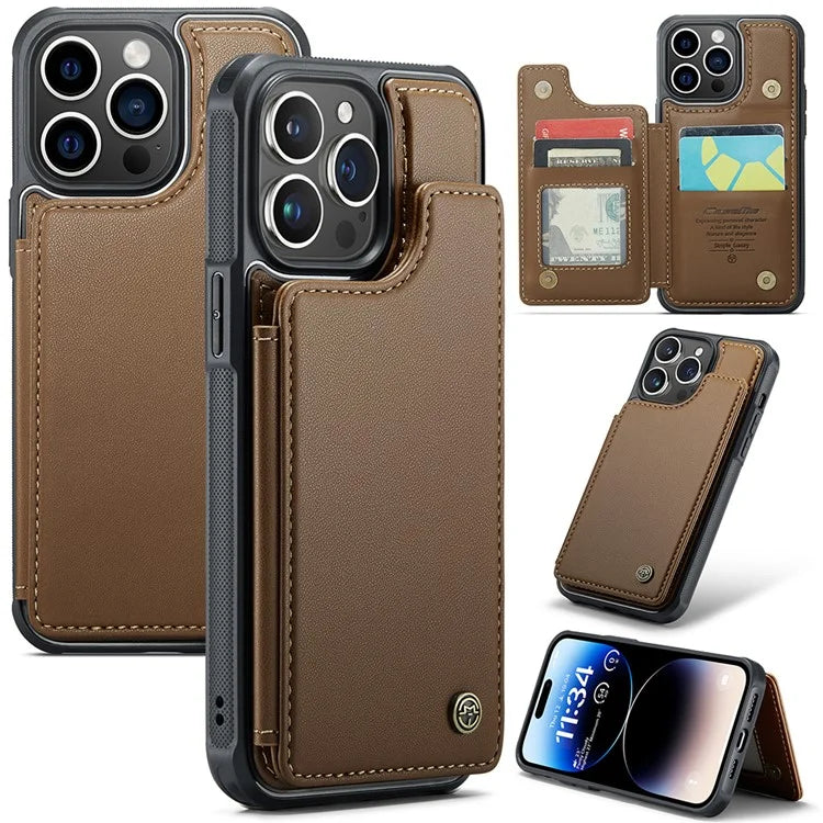 CASEME C22 Series for iPhone 14 Pro Case Card Holder Leather Coated TPU Phone Cover