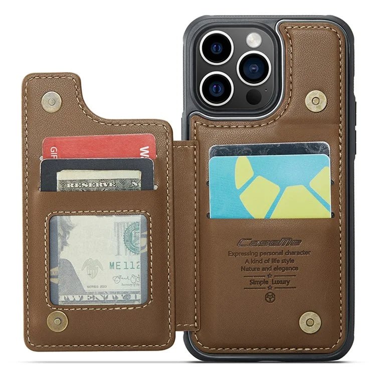 CASEME C22 Series for iPhone 14 Pro Case Card Holder Leather Coated TPU Phone Cover