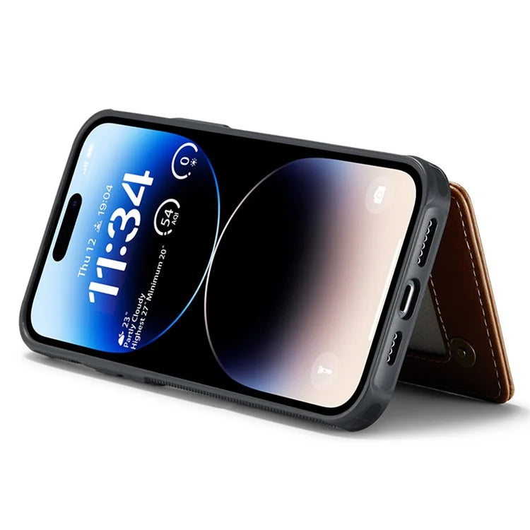 CASEME C22 Series for iPhone 14 Pro Case Card Holder Leather Coated TPU Phone Cover