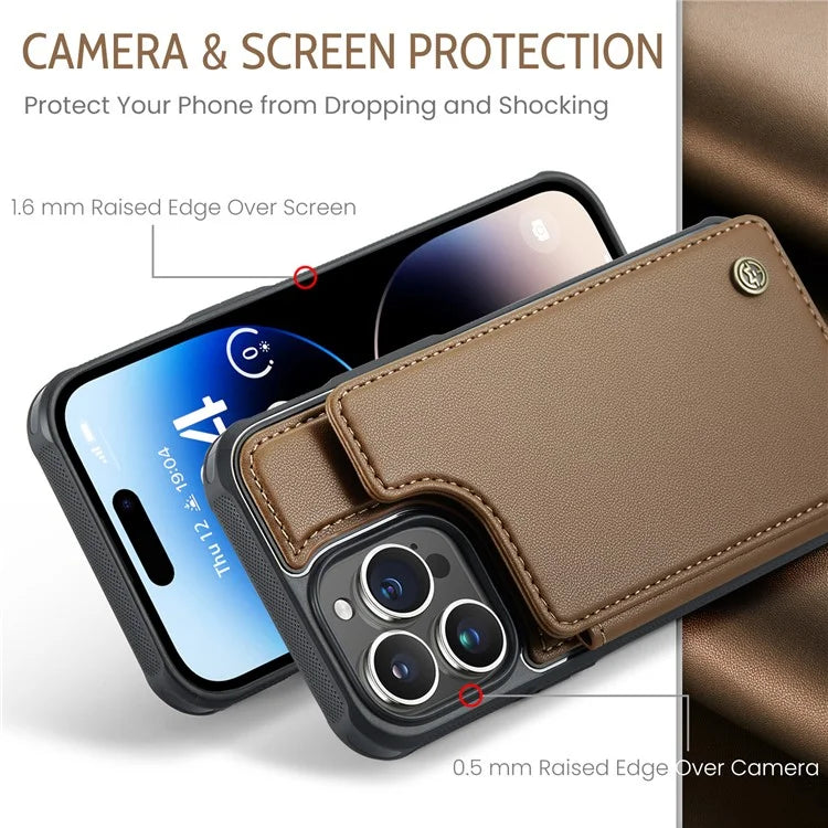 CASEME C22 Series for iPhone 14 Pro Case Card Holder Leather Coated TPU Phone Cover