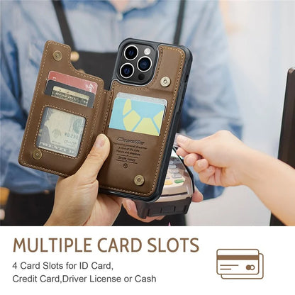 CASEME C22 Series for iPhone 14 Pro Case Card Holder Leather Coated TPU Phone Cover