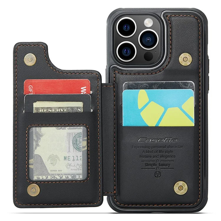 CASEME C22 Series for iPhone 14 Pro Case Card Holder Leather Coated TPU Phone Cover