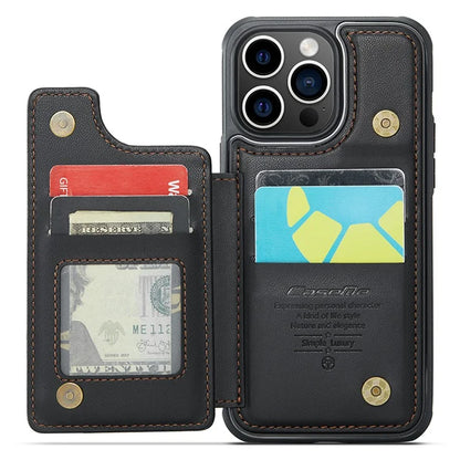 CASEME C22 Series for iPhone 14 Pro Case Card Holder Leather Coated TPU Phone Cover