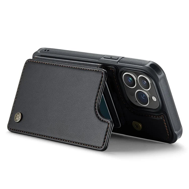CASEME C22 Series for iPhone 14 Pro Case Card Holder Leather Coated TPU Phone Cover