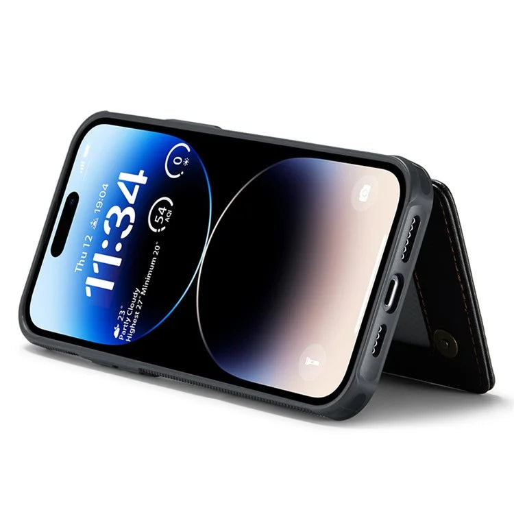 CASEME C22 Series for iPhone 14 Pro Case Card Holder Leather Coated TPU Phone Cover