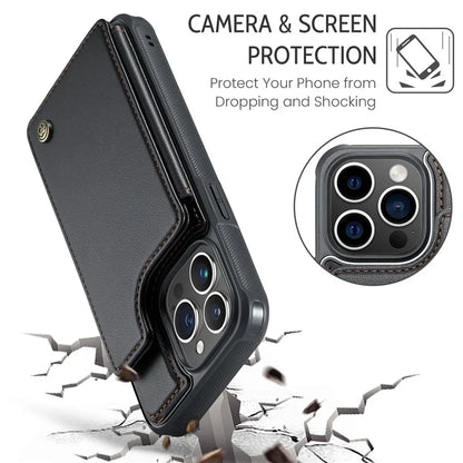 CASEME C22 Series for iPhone 14 Pro Case Card Holder Leather Coated TPU Phone Cover