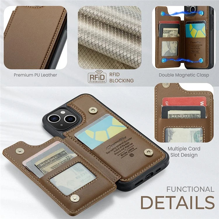 CASEME C22 Series for iPhone 14 Case RFID Blocking Kickstand Cover with 4 Card Slots