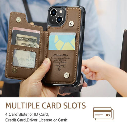 CASEME C22 Series for iPhone 14 Case RFID Blocking Kickstand Cover with 4 Card Slots