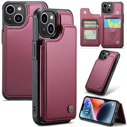 CASEME C22 Series for iPhone 14 Case RFID Blocking Kickstand Cover with 4 Card Slots