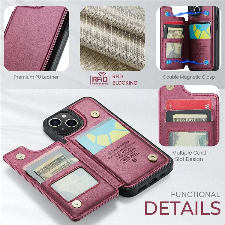 CASEME C22 Series for iPhone 14 Case RFID Blocking Kickstand Cover with 4 Card Slots