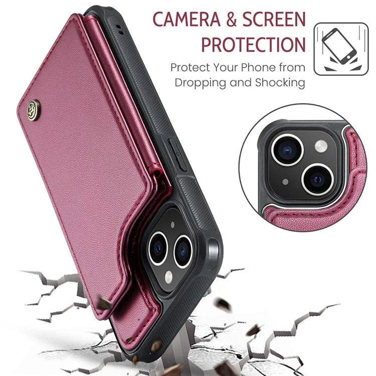 CASEME C22 Series for iPhone 14 Case RFID Blocking Kickstand Cover with 4 Card Slots