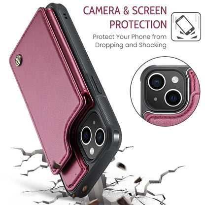 CASEME C22 Series for iPhone 14 Case RFID Blocking Kickstand Cover with 4 Card Slots