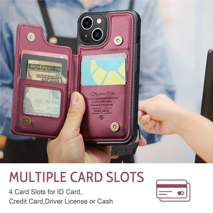 CASEME C22 Series for iPhone 14 Case RFID Blocking Kickstand Cover with 4 Card Slots