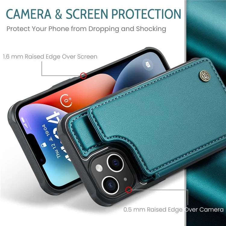 CASEME C22 Series for iPhone 14 Case RFID Blocking Kickstand Cover with 4 Card Slots