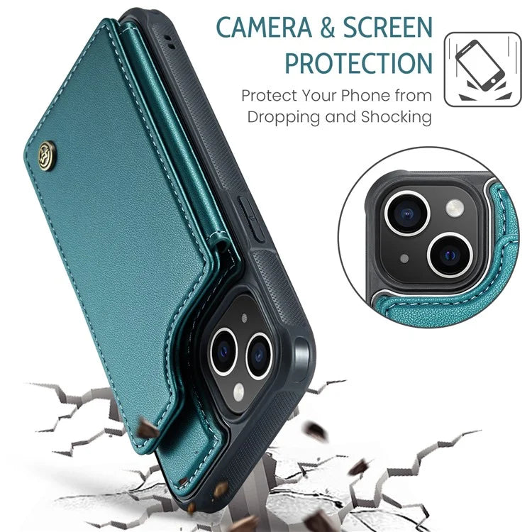 CASEME C22 Series for iPhone 14 Case RFID Blocking Kickstand Cover with 4 Card Slots