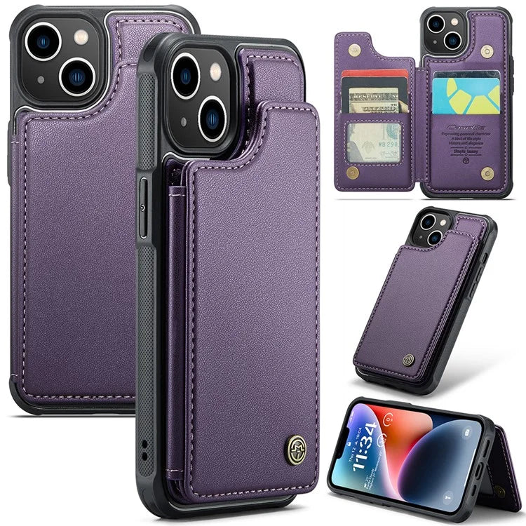 CASEME C22 Series for iPhone 14 Case RFID Blocking Kickstand Cover with 4 Card Slots
