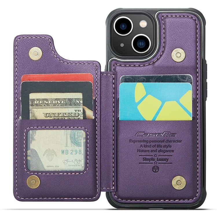 CASEME C22 Series for iPhone 14 Case RFID Blocking Kickstand Cover with 4 Card Slots