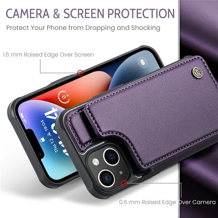 CASEME C22 Series for iPhone 14 Case RFID Blocking Kickstand Cover with 4 Card Slots
