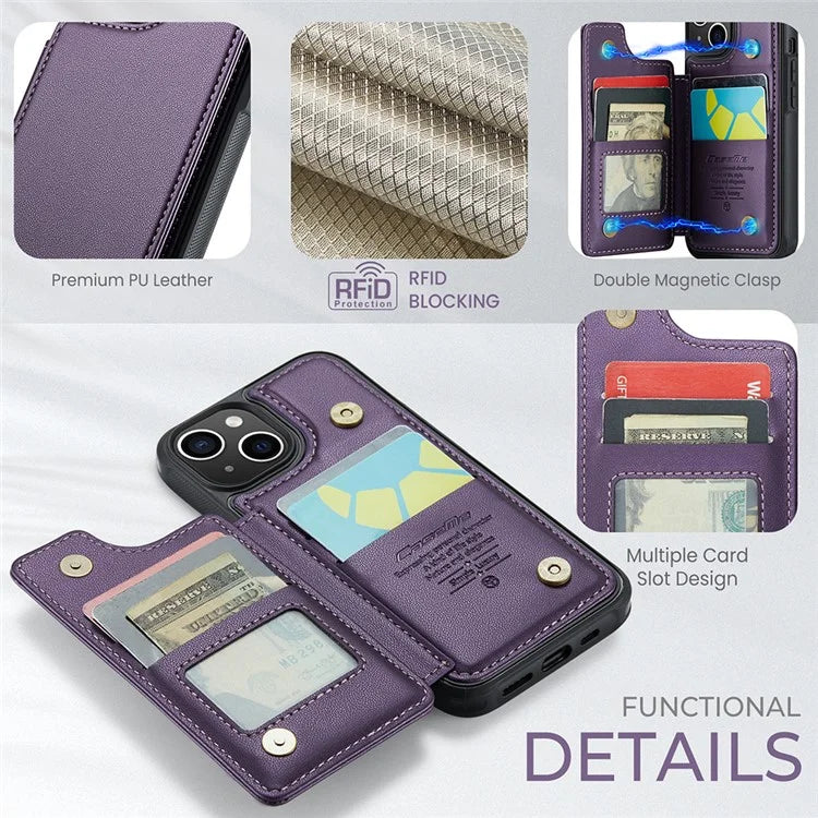 CASEME C22 Series for iPhone 14 Case RFID Blocking Kickstand Cover with 4 Card Slots