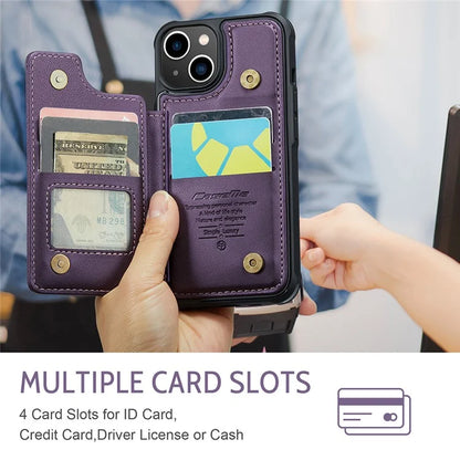 CASEME C22 Series for iPhone 14 Case RFID Blocking Kickstand Cover with 4 Card Slots