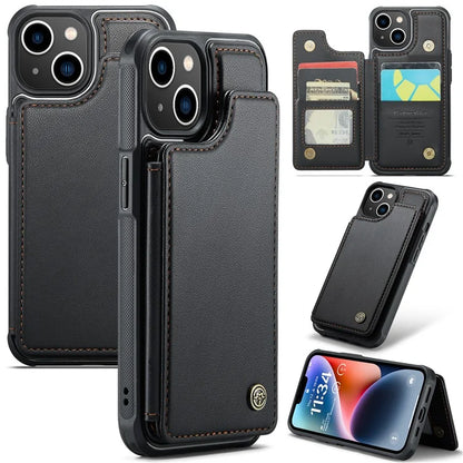 CASEME C22 Series for iPhone 14 Case RFID Blocking Kickstand Cover with 4 Card Slots