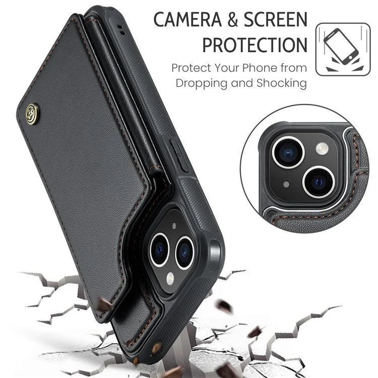 CASEME C22 Series for iPhone 14 Case RFID Blocking Kickstand Cover with 4 Card Slots