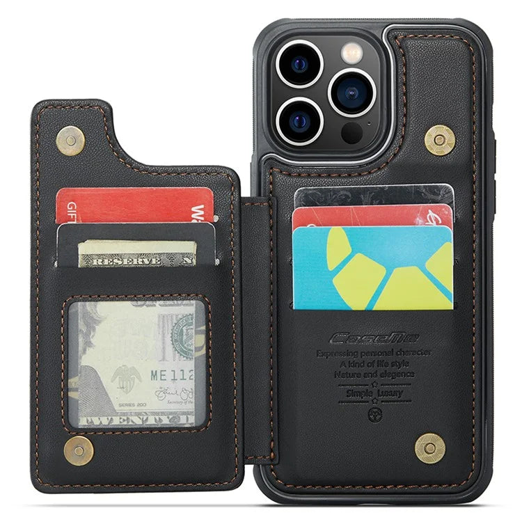CASEME C22 Series for iPhone 13 Pro Max 6.7 inch Case PU+TPU Kickstand RFID Blocking Phone Cover