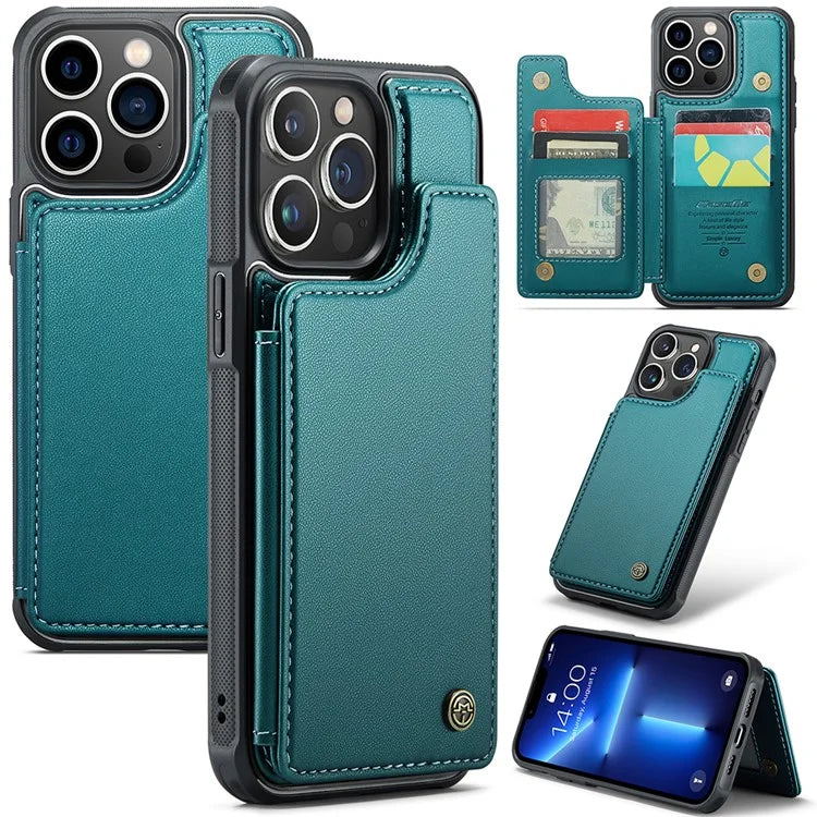 CASEME C22 Series for iPhone 13 Pro Max 6.7 inch Case PU+TPU Kickstand RFID Blocking Phone Cover