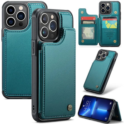 CASEME C22 Series for iPhone 13 Pro Max 6.7 inch Case PU+TPU Kickstand RFID Blocking Phone Cover