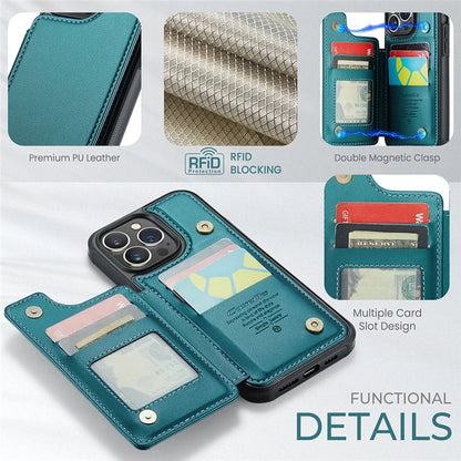 CASEME C22 Series for iPhone 13 Pro Max 6.7 inch Case PU+TPU Kickstand RFID Blocking Phone Cover