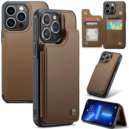 CASEME C22 Series for iPhone 13 Pro Max 6.7 inch Case PU+TPU Kickstand RFID Blocking Phone Cover