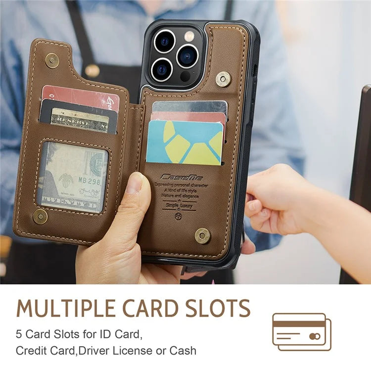 CASEME C22 Series for iPhone 13 Pro Max 6.7 inch Case PU+TPU Kickstand RFID Blocking Phone Cover