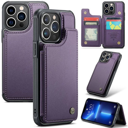 CASEME C22 Series for iPhone 13 Pro Max 6.7 inch Case PU+TPU Kickstand RFID Blocking Phone Cover