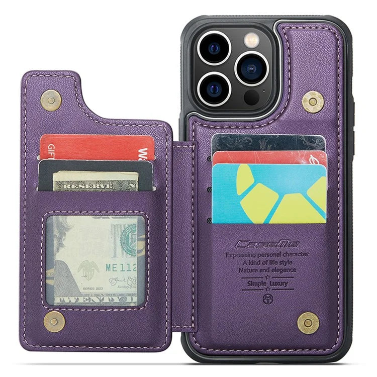 CASEME C22 Series for iPhone 13 Pro Max 6.7 inch Case PU+TPU Kickstand RFID Blocking Phone Cover