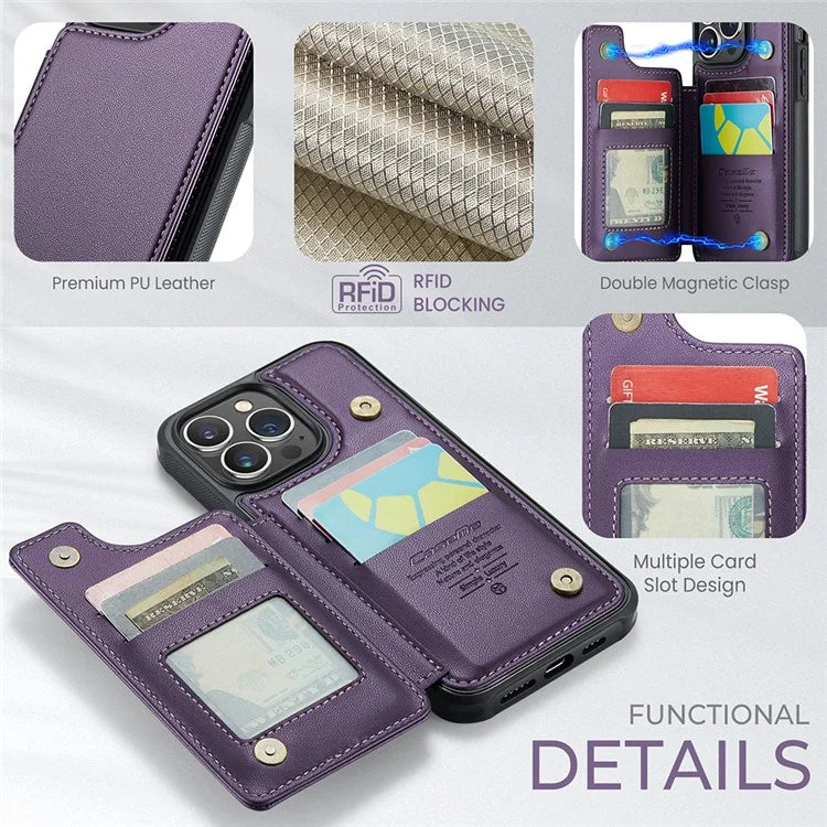 CASEME C22 Series for iPhone 13 Pro Max 6.7 inch Case PU+TPU Kickstand RFID Blocking Phone Cover